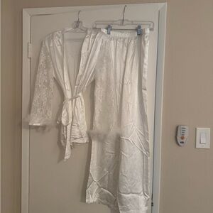 White Satin & Lace Bridal Set | Wedding Getting Ready